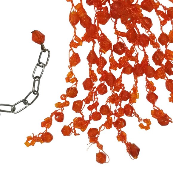 Vintage Orange Bead Necklace with a Tassel  Acrylic Bicone and Bugle Beads - Picture 8 of 13